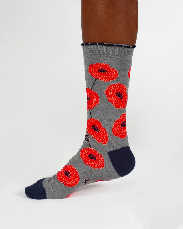 Chaussettes femme coquelicots en bambou taille 36-40