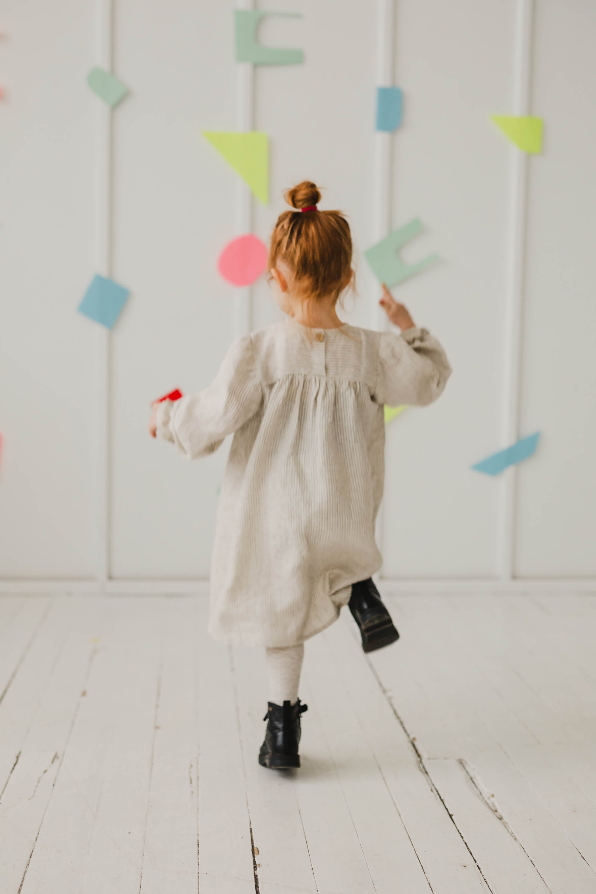 Laumė linen Kids Clothing ŽEMYNA robe fille en lin carreaux verts