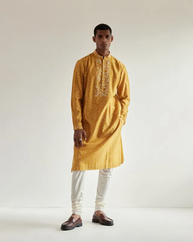 COUNTRYMADE Kurtas Camo-Block Print Kurta Set With Embroidered Yoke ensemble kurta moutarde brodé