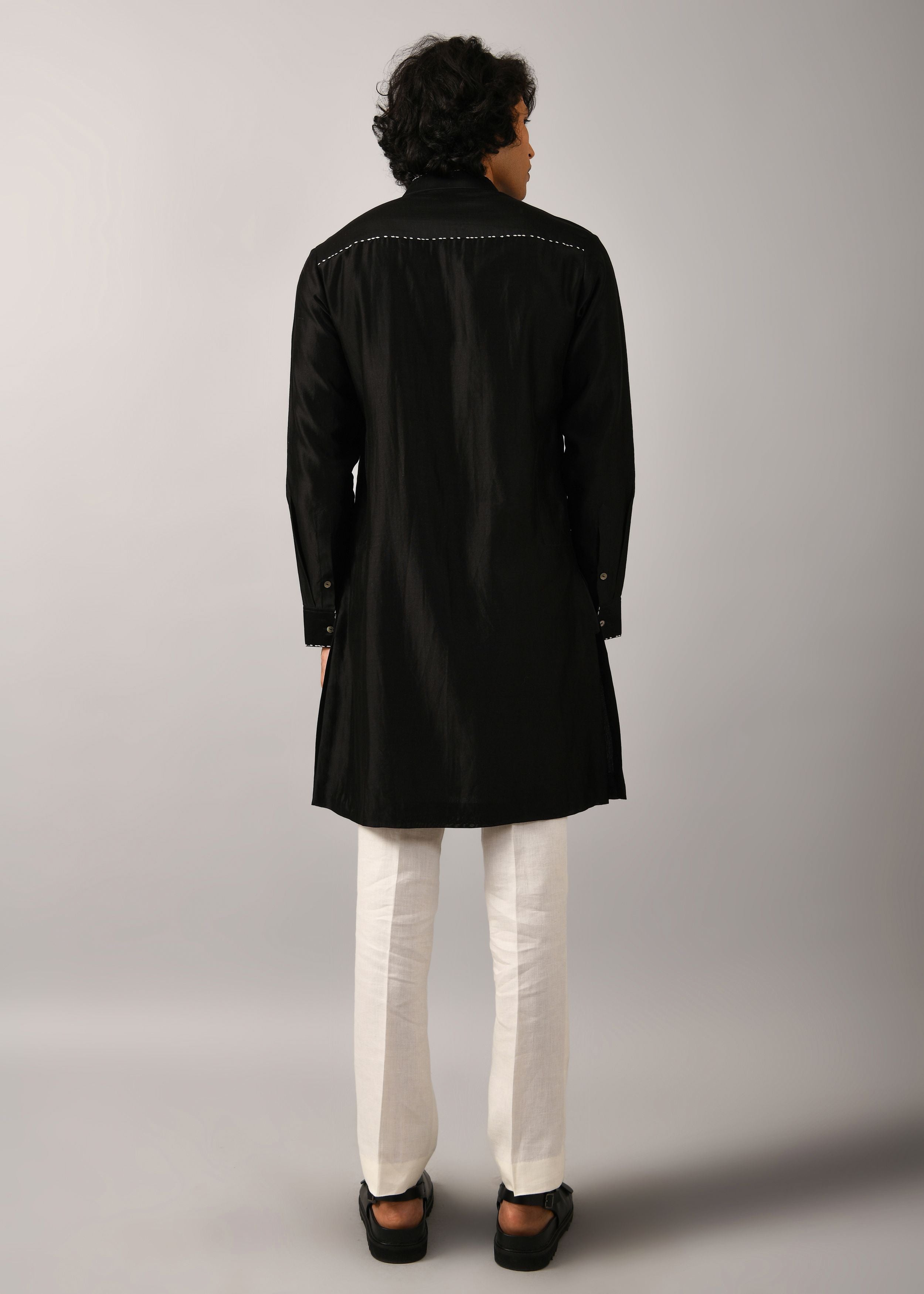 COUNTRYMADE Kurtas Black Morse Code Front Open Kurta noir brodé