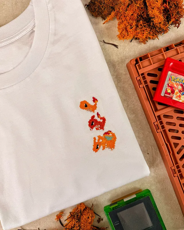 Juste Un T-shirt T-shirts Brodés Salamèche t-shirt brodé blanc coton bio