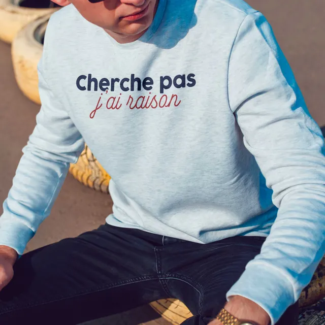 Juste Un T-shirt Sweats Imprimés Cherche pas j’ai raison sweat gris chiné