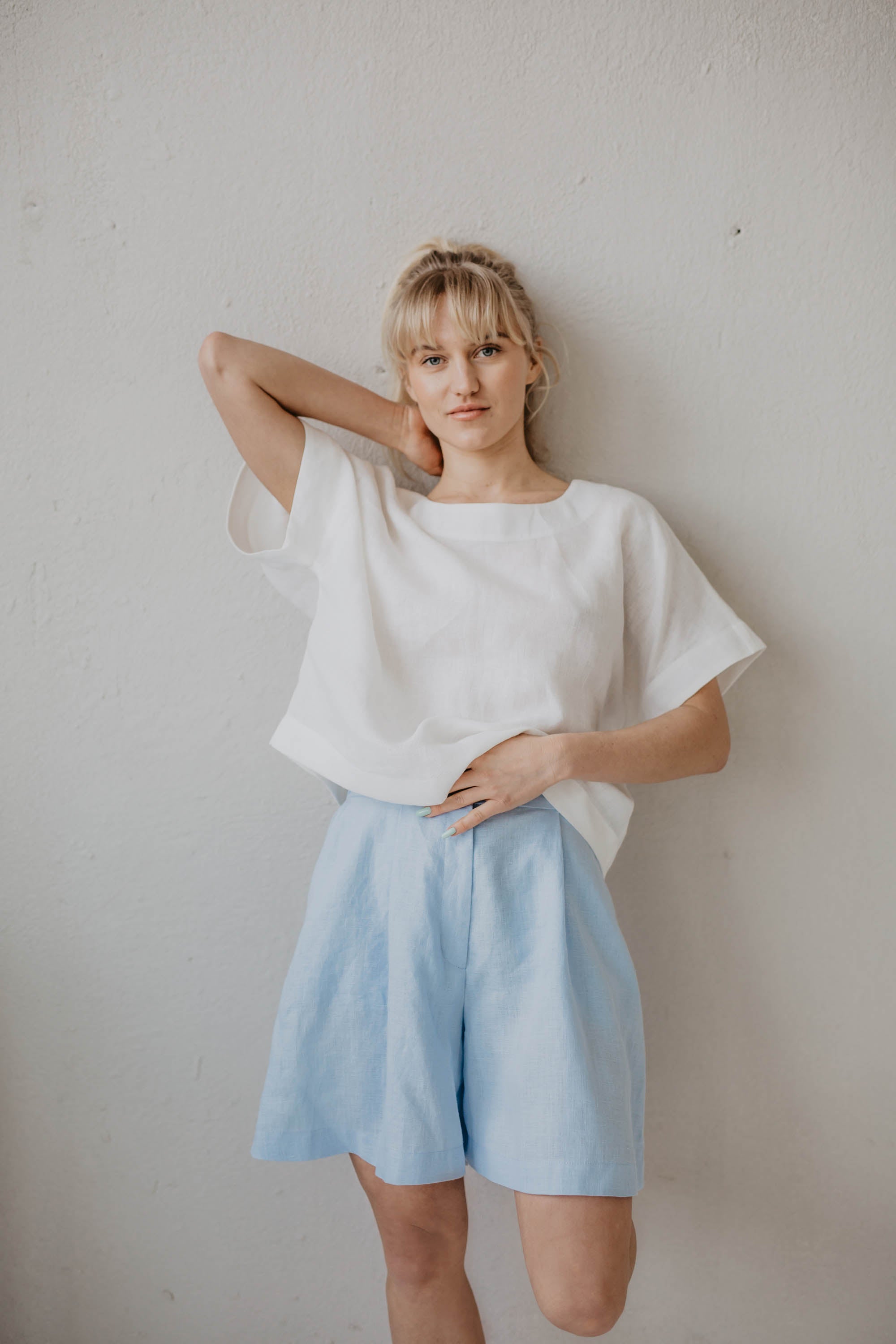 Laumė linen Linen Bottoms Urtė short en lin bleu ciel