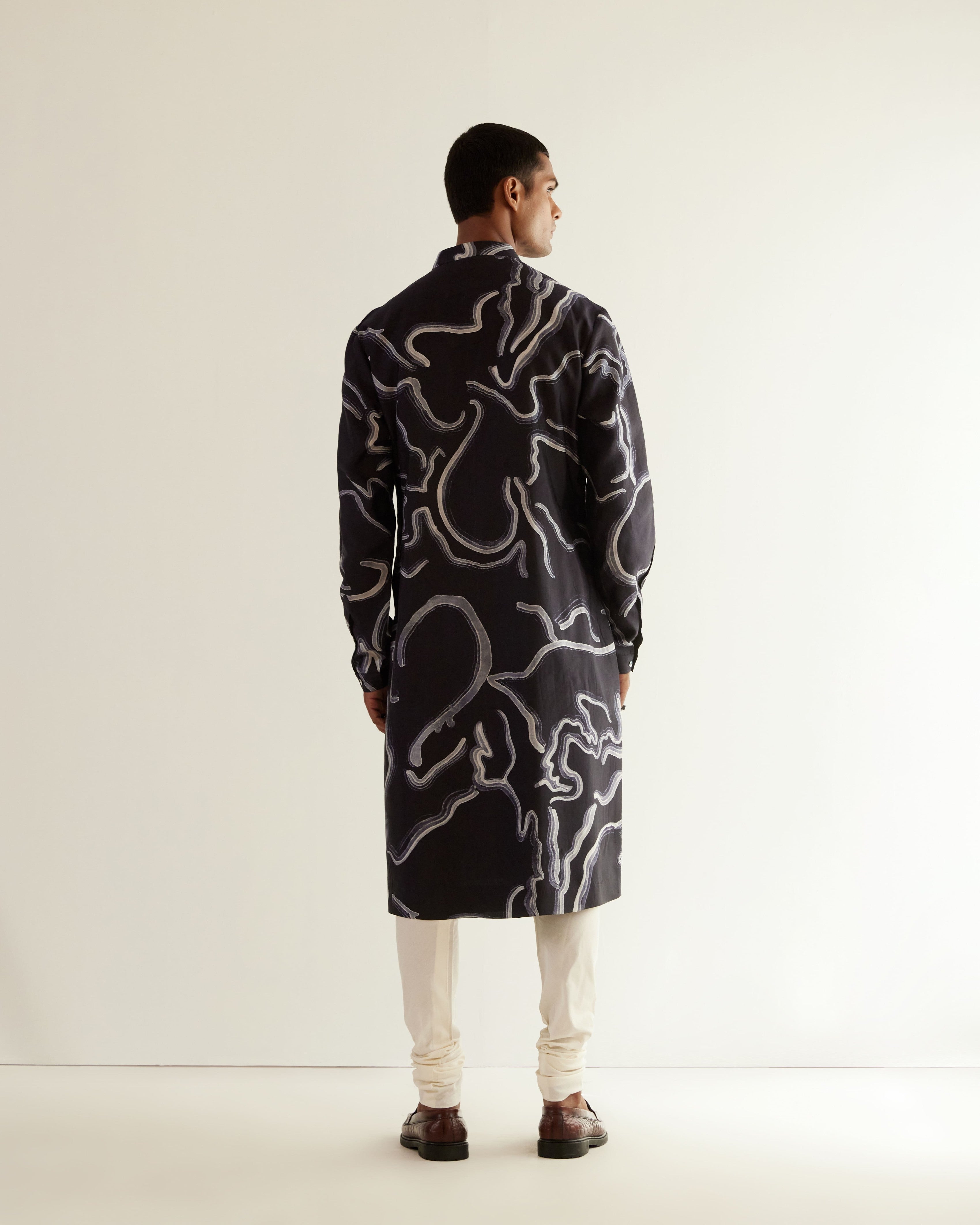COUNTRYMADE Kurtas Desert Print Silk Kurta kurta navy en soie