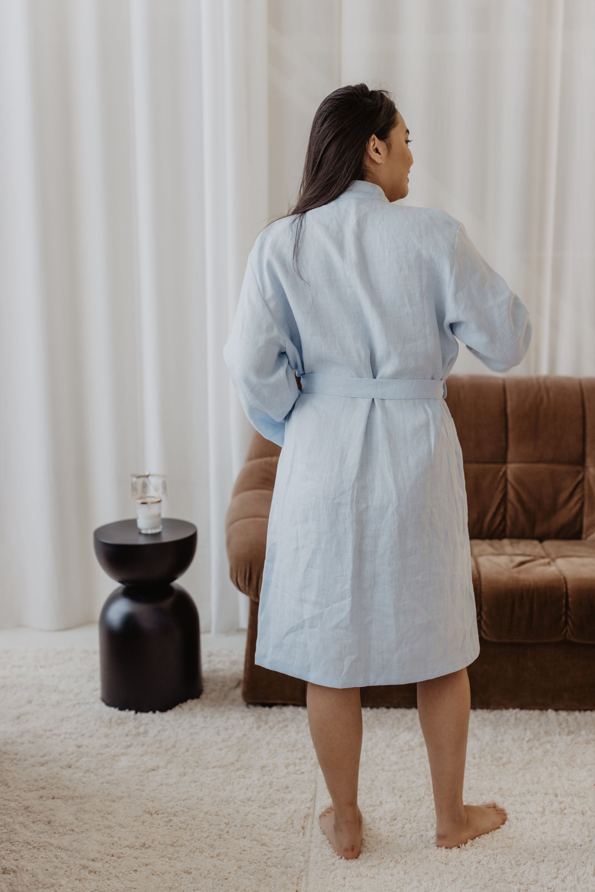 Laumė linen Loungewear DELČIA peignoir bleu ciel en lin