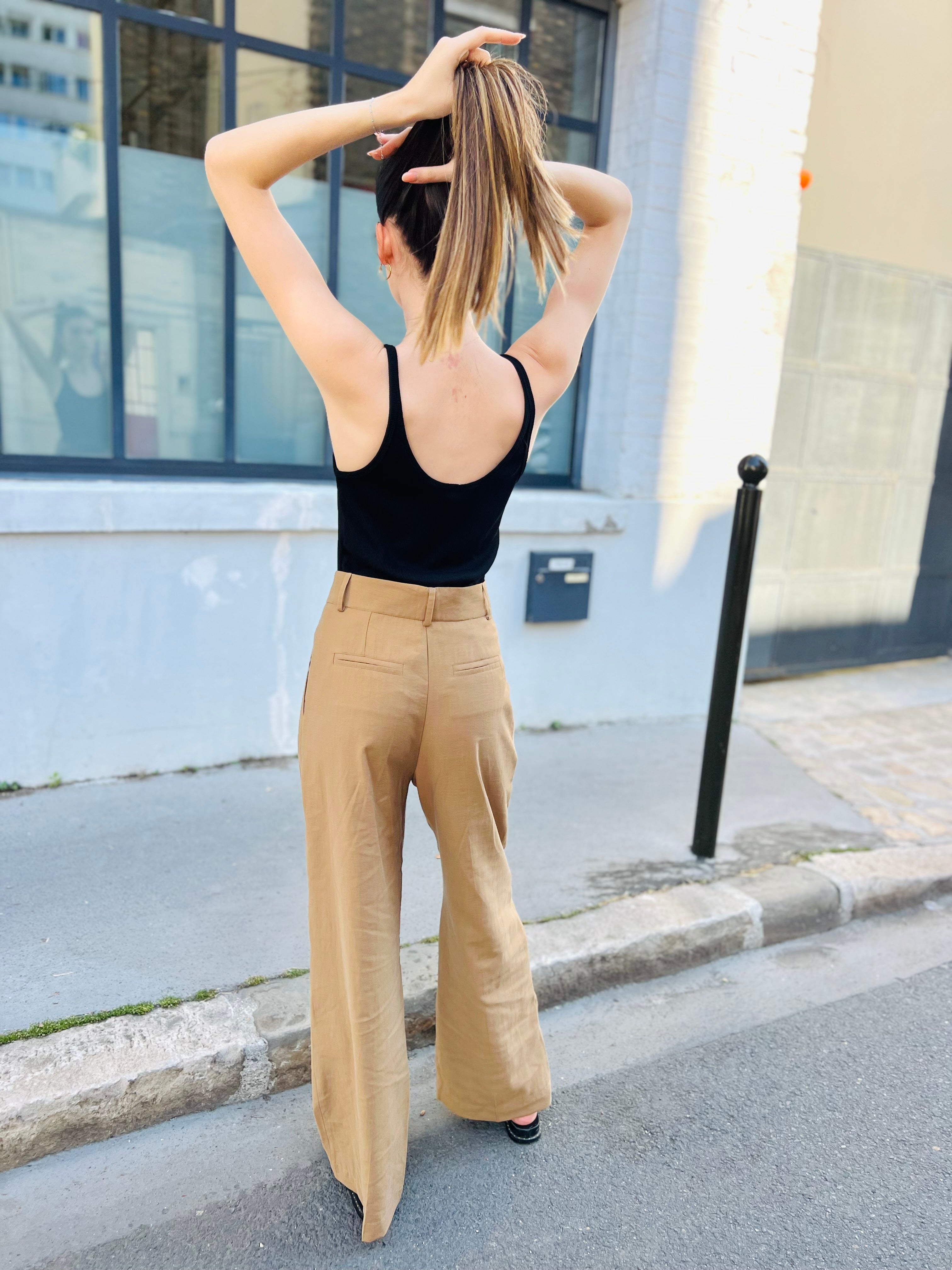 PANTRUCHE Pantalons ELVIS pantalon ocre droit large en viscose