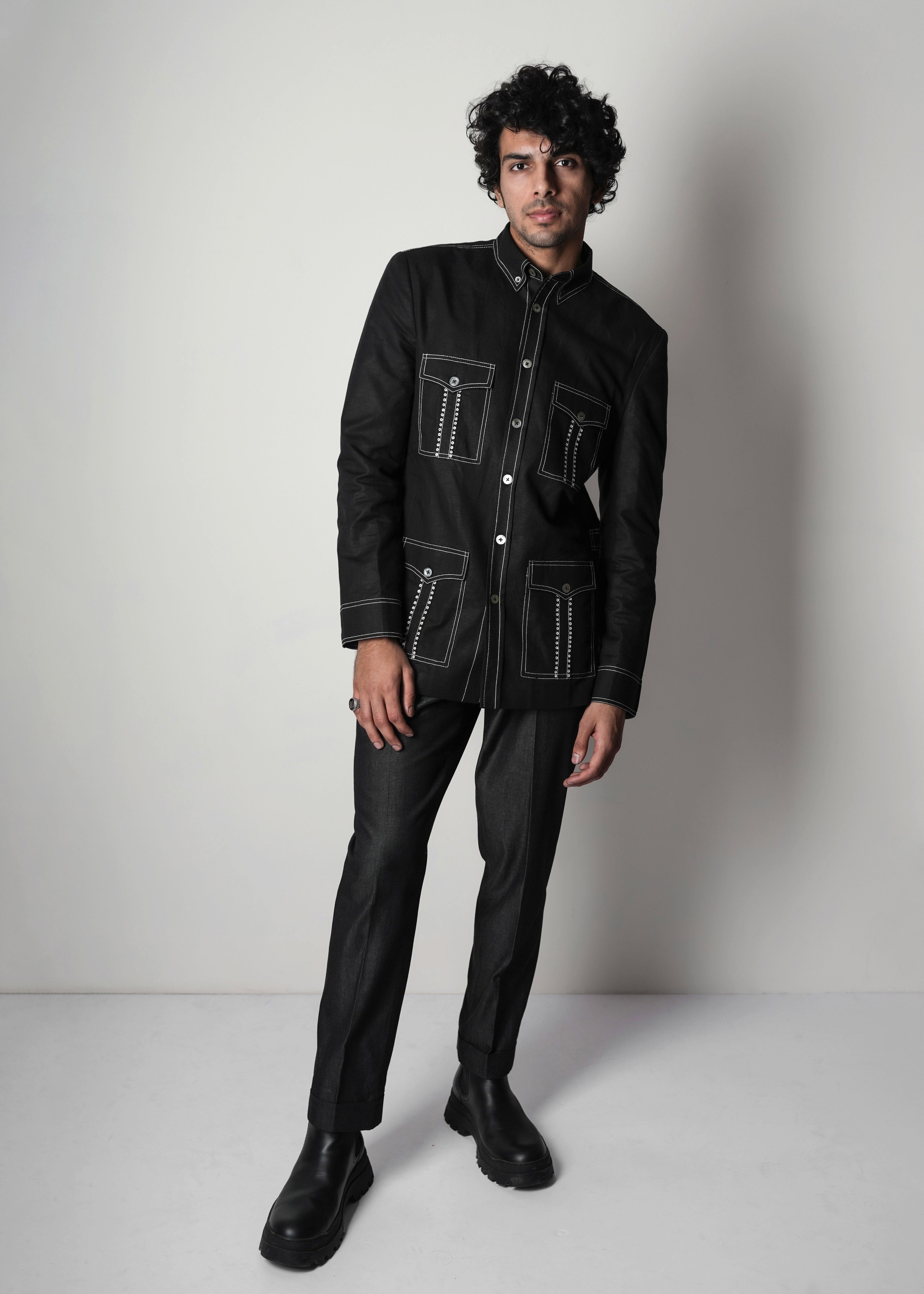 COUNTRYMADE Jackets Dots Safari Jacket veste safari noire en lin