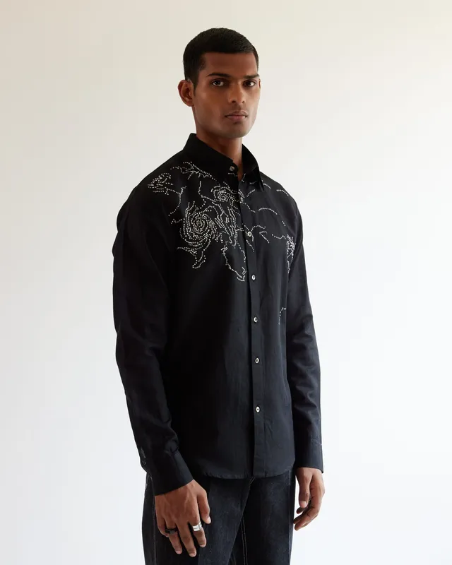 COUNTRYMADE Shirts Black Hole Embroidered Shirt chemise noire lin-coton