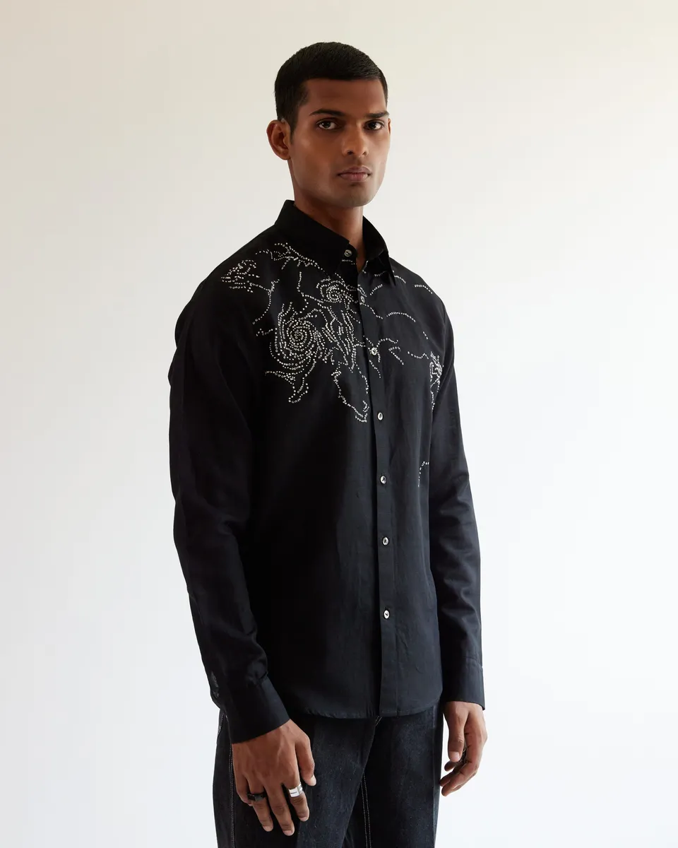 COUNTRYMADE Shirts Black Hole Embroidered Shirt chemise noire lin-coton