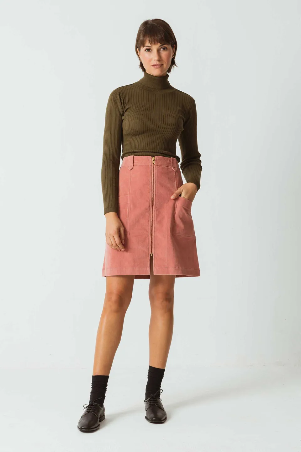 Sourire Multicolore Jupes Jupe Ines velours de coton bio vieux rose