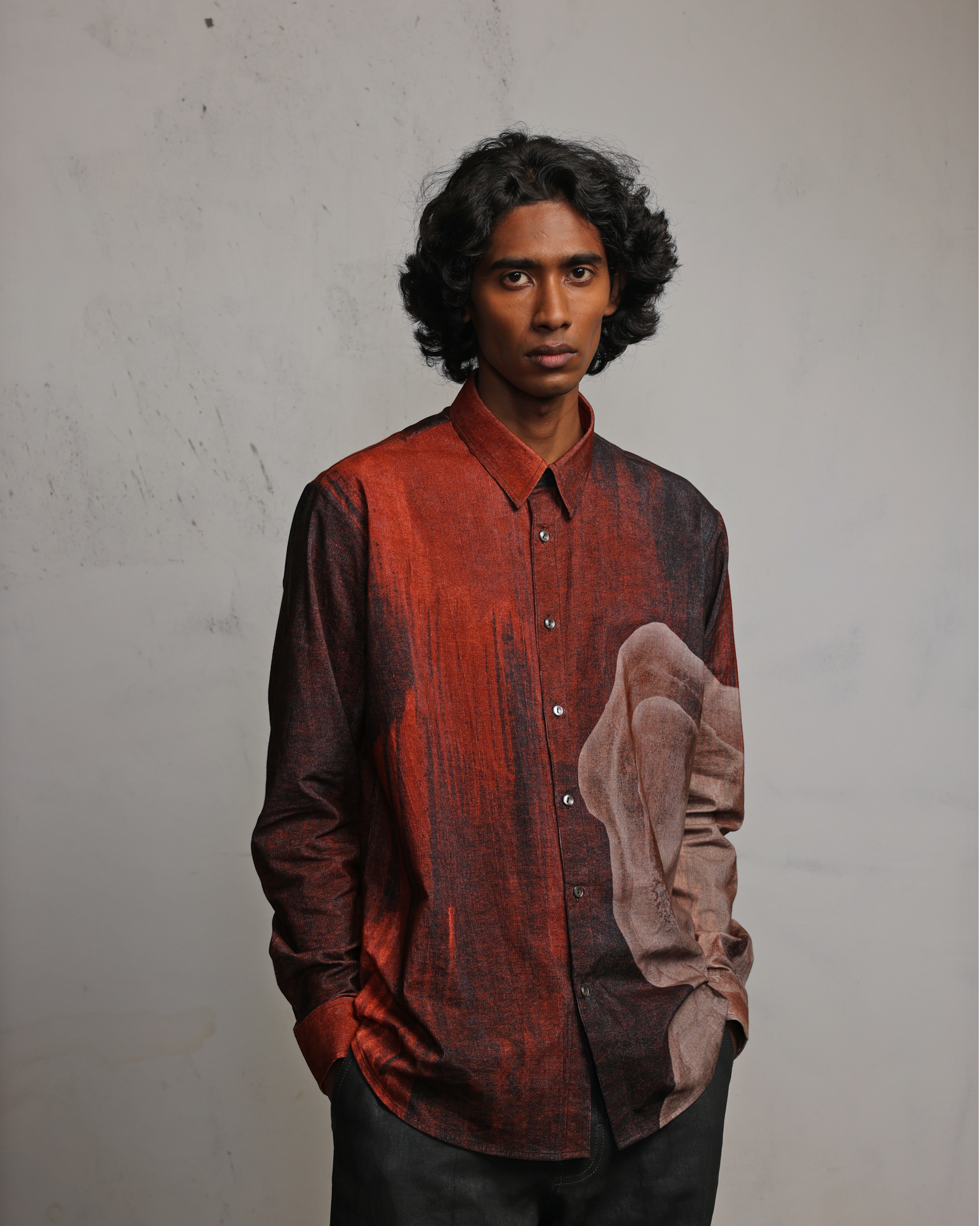 COUNTRYMADE Shirts Obscured Rust Face Printed Shirt en velours côtelé