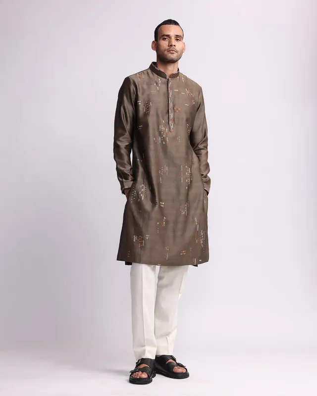 COUNTRYMADE Kurtas Multi-direction Hand Embroidered Olive Kurta Set ensemble kurta