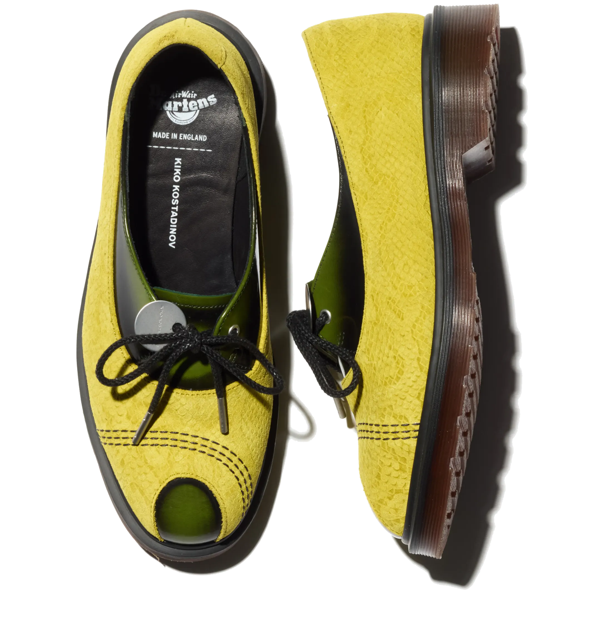 Kiko Kostadinov x Dr. Martens TOE BOX Shoe chaussures Moss Green en daim et cuir
