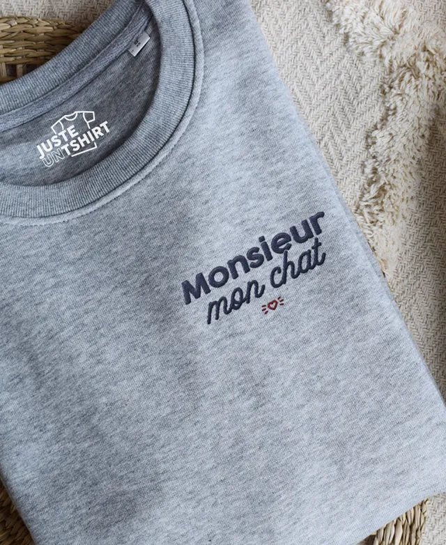 Juste Un T-shirt Sweats Brodés Monsieur mon chat sweat bleu marine