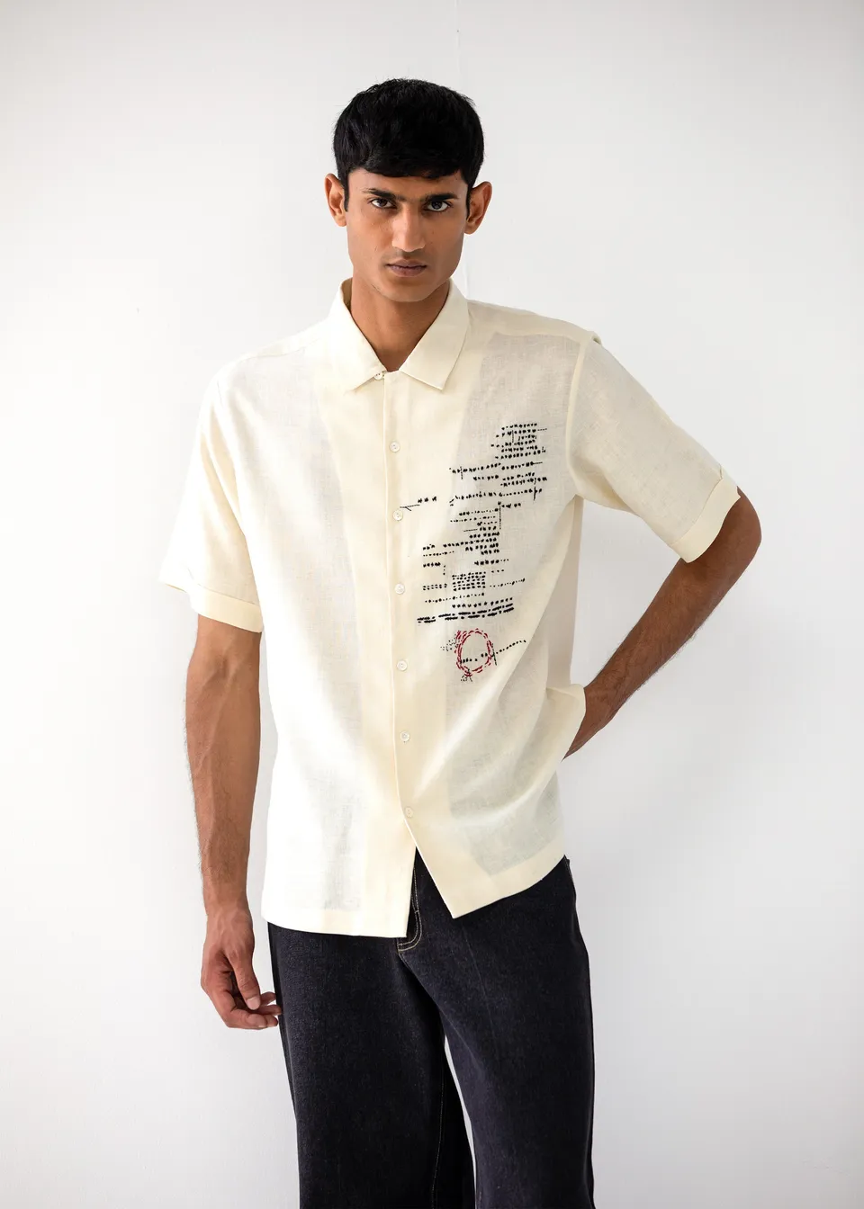 COUNTRYMADE Shirts ASEMIC HALF-SLEEVED SHIRT chemise ivoire brodée