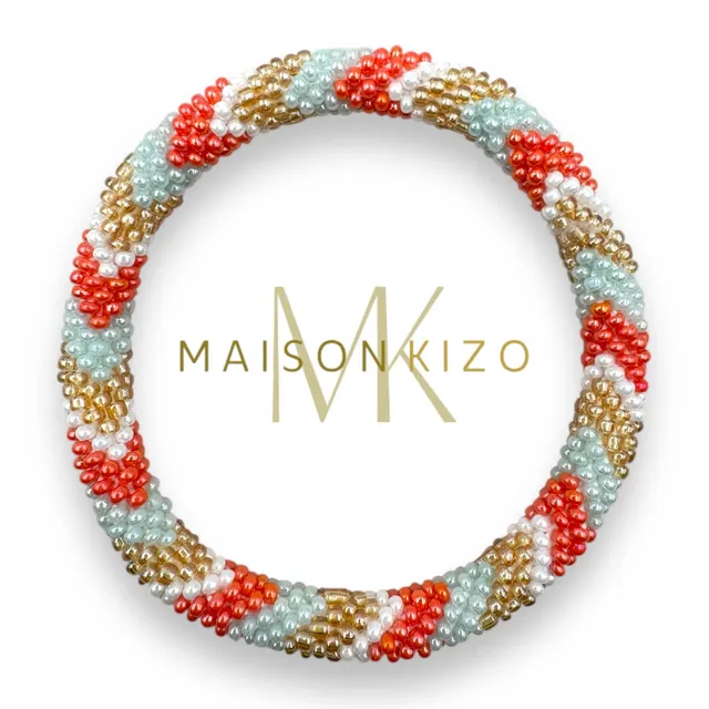 Sourire Multicolore Bracelets Bracelet bleu ciel, orange et doré en perles népalaises