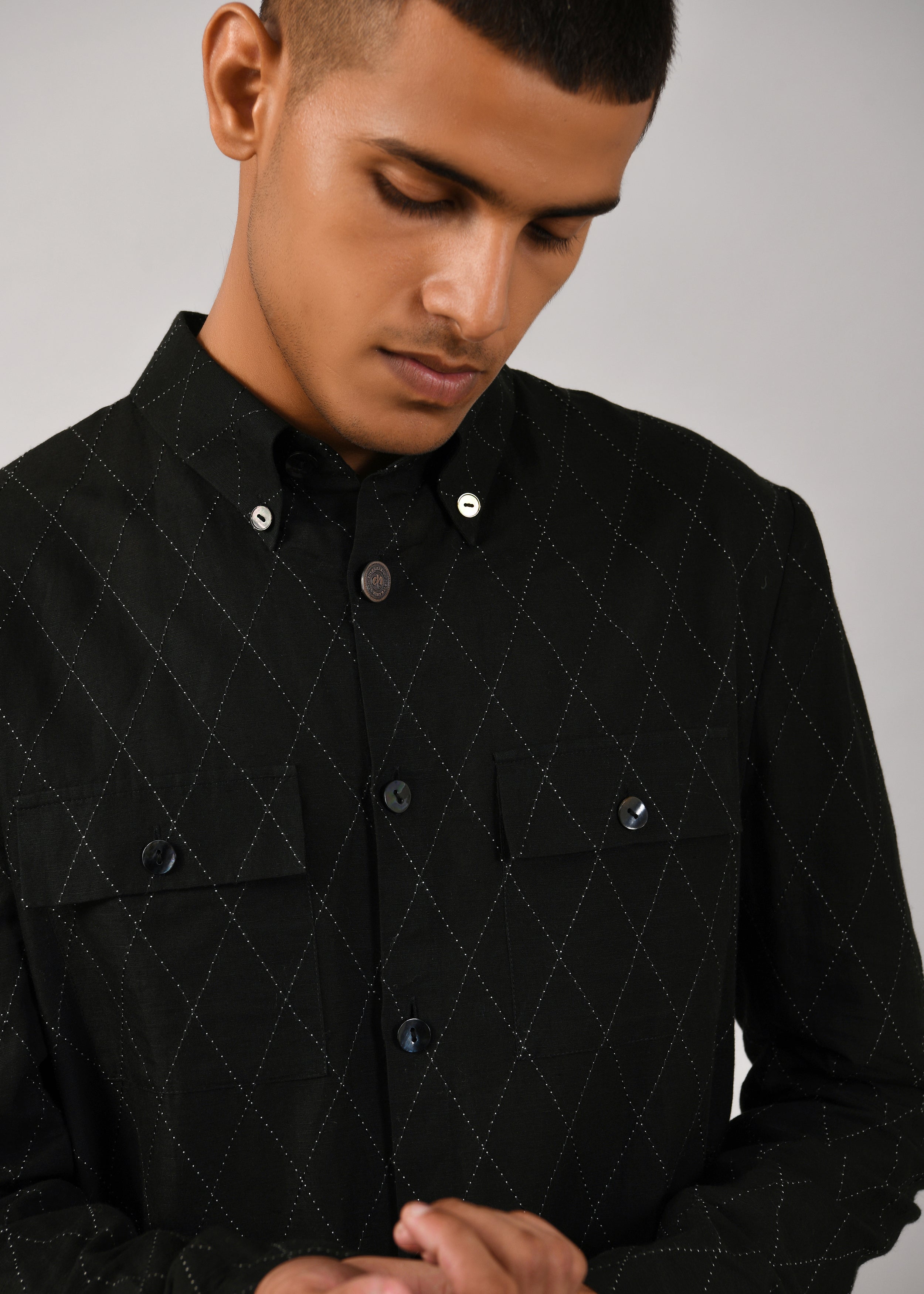 COUNTRYMADE Shirts Diamond Drawstring Shacket shacket noir en lin coton