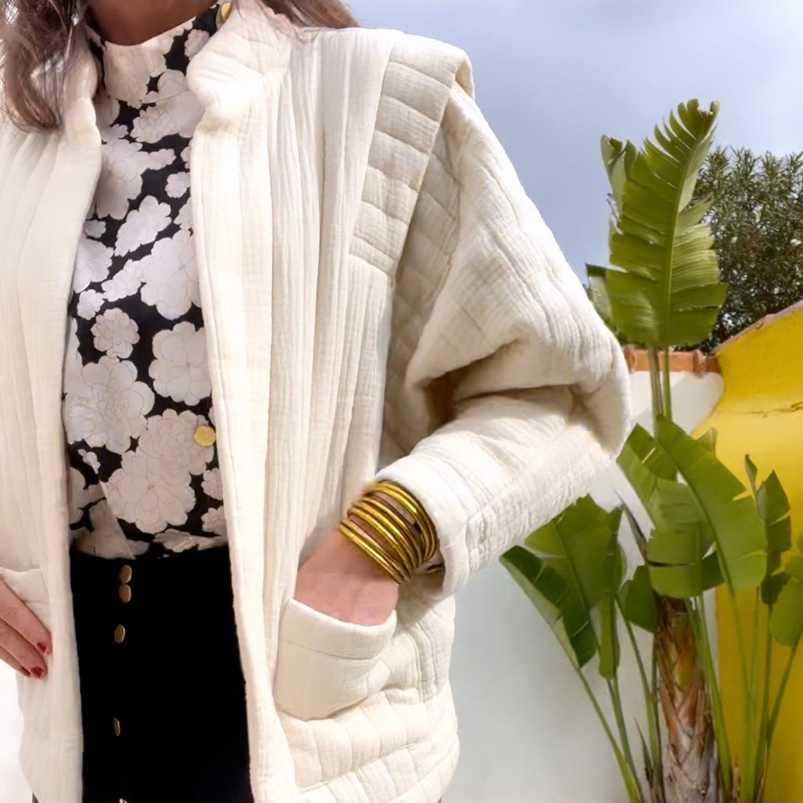 PANTRUCHE Chemises Blouse DJANGO fleurs noires viscose col cheminée