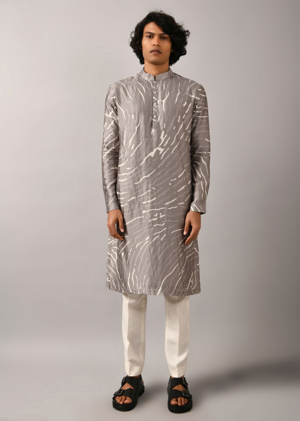 COUNTRYMADE Kurtas Grey Terrain Maize Kurta, kurta en soie imprimée
