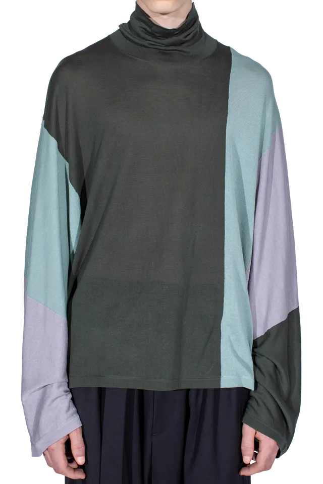 Kiko Kostadinov Knitwear SIGO Knit Pullover Pine 44 col roulé en Tencel soie