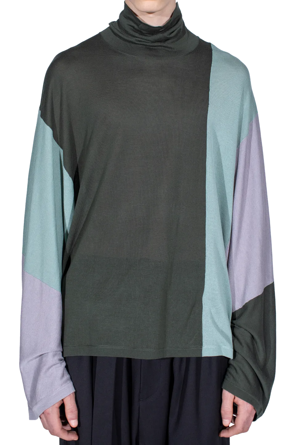 Kiko Kostadinov Knitwear SIGO Knit Pullover Pine 44 col roulé en Tencel soie