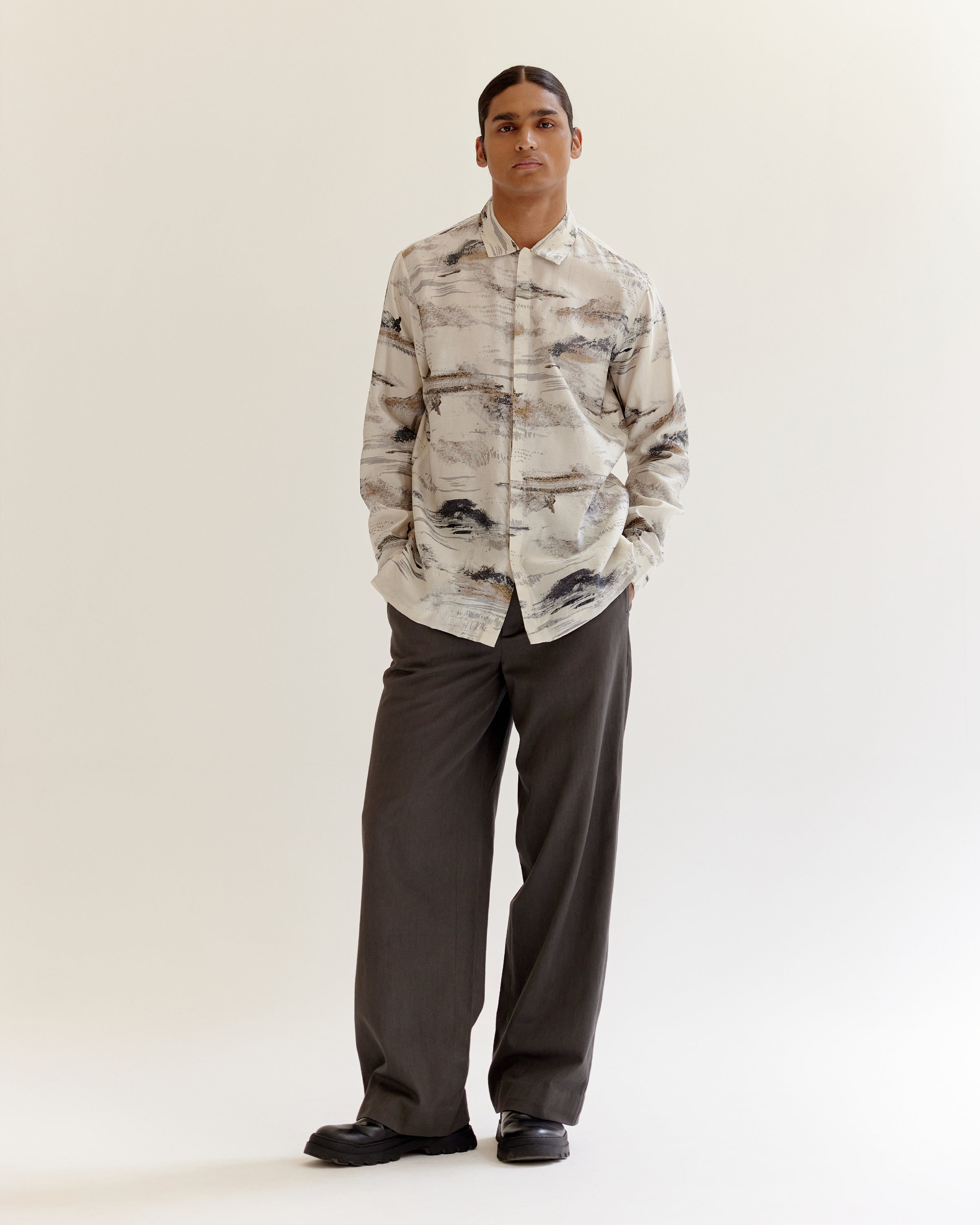 COUNTRYMADE Shirts Arid Brushstroke Silk Shirt chemise en soie imprimée