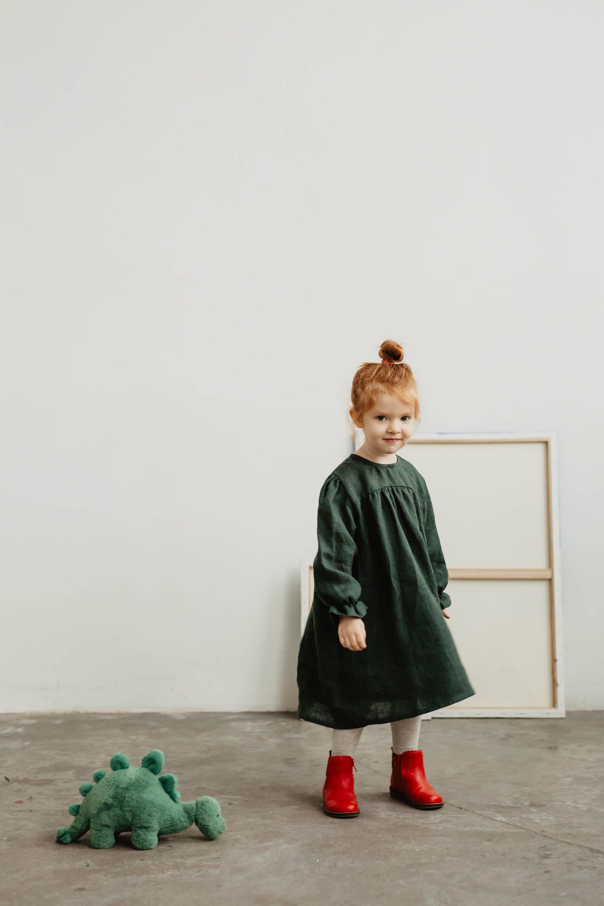 Laumė linen Kids Clothing ŽEMYNA robe fille en lin carreaux verts