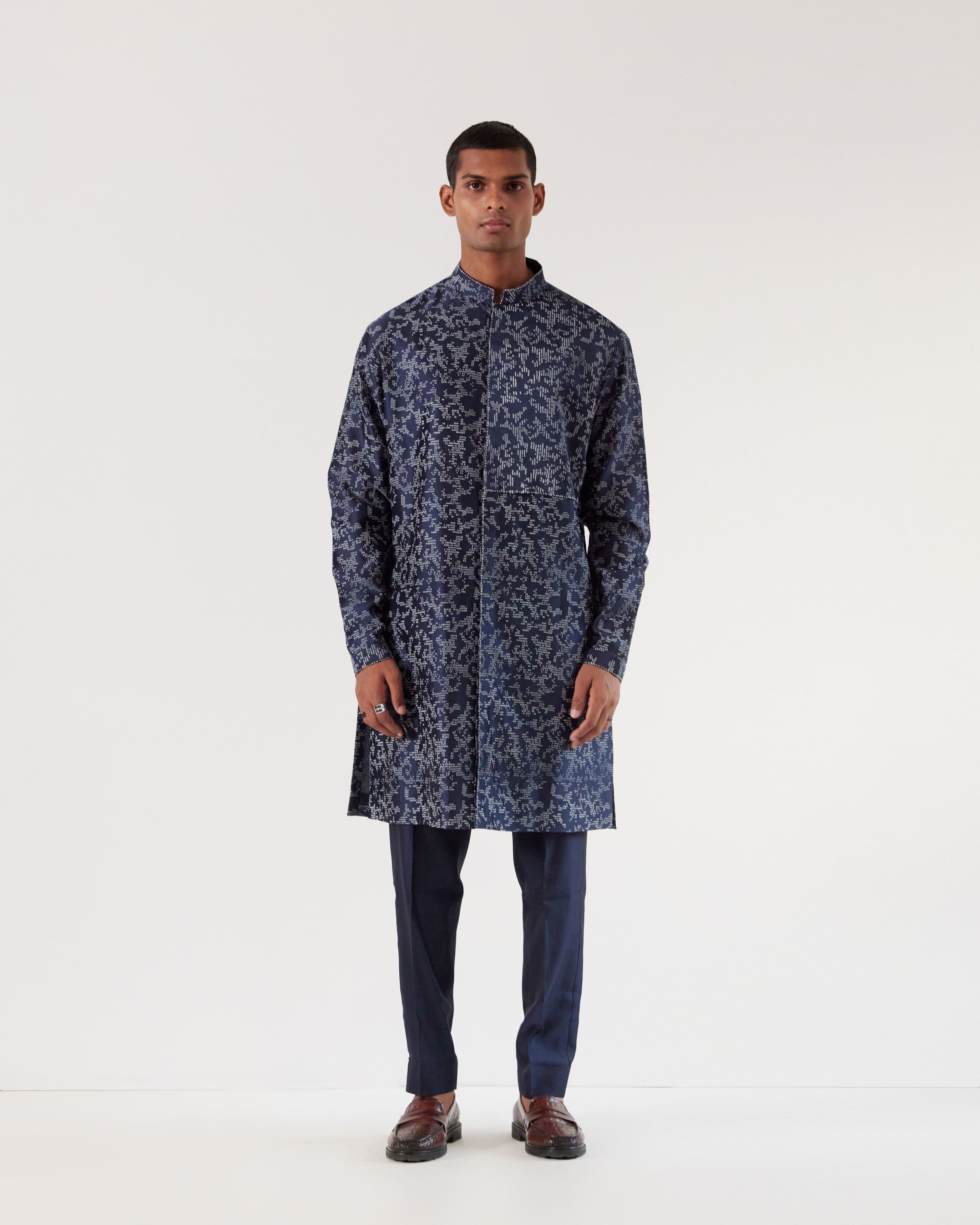 COUNTRYMADE Kurtas Camo Block Front Open Kurta Set kurta bleu marine