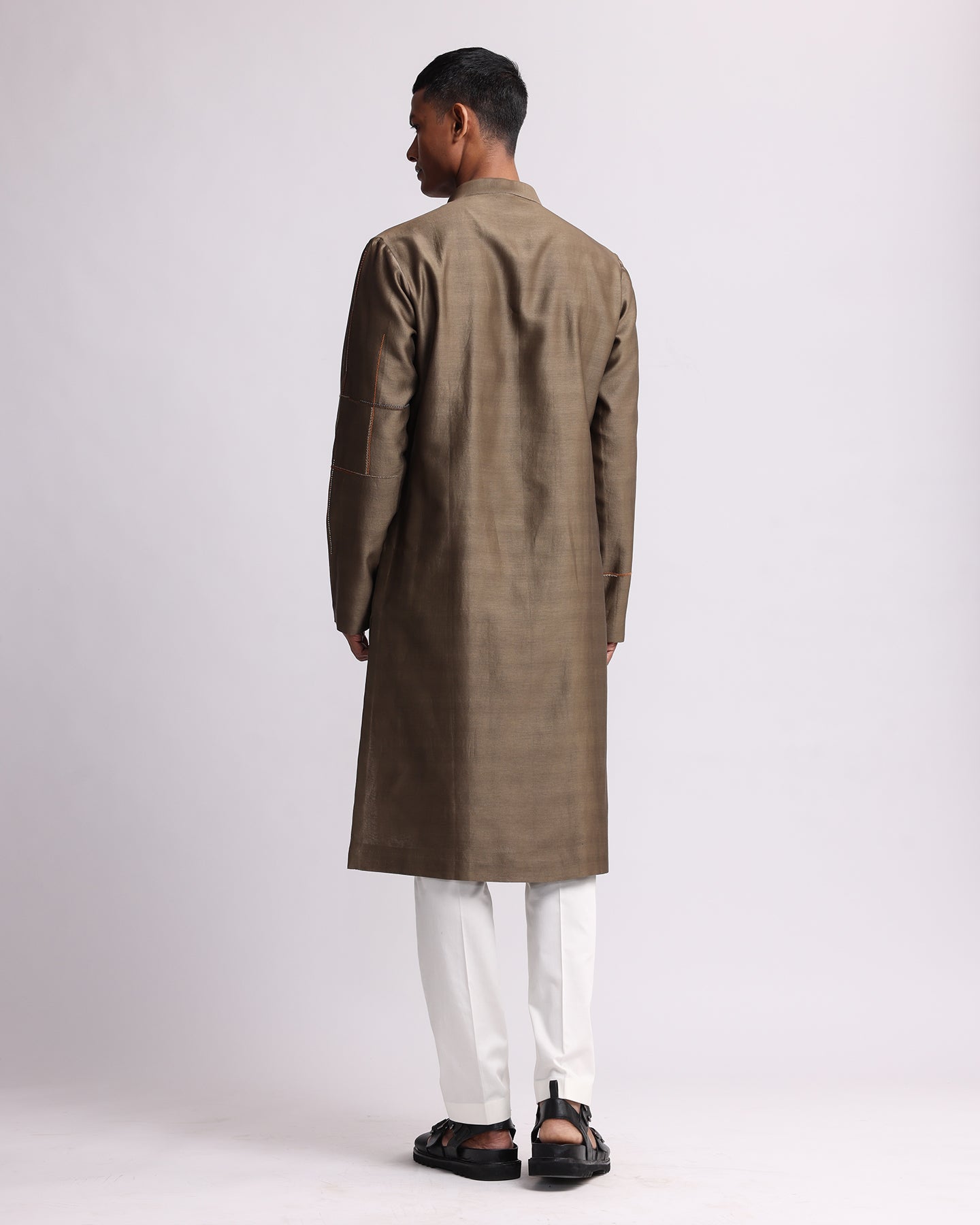 COUNTRYMADE Kurtas Placement Checks Hand Embroidered Olive Kurta Set ensemble kurta brodé