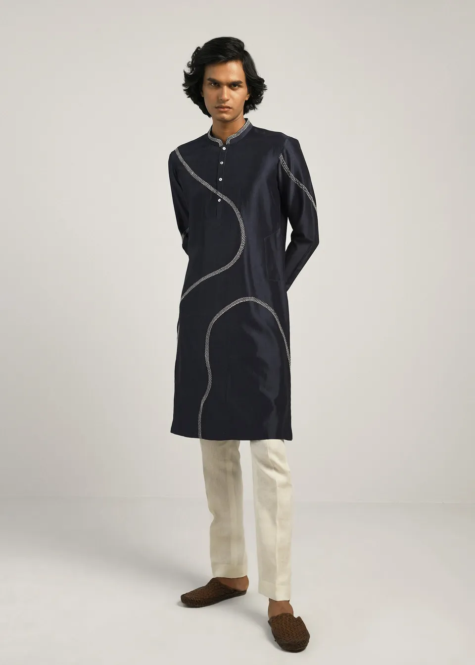 COUNTRYMADE Kurtas Coil Hand Embroidery Kurta Set ensemble kurta bleu marine brodé
