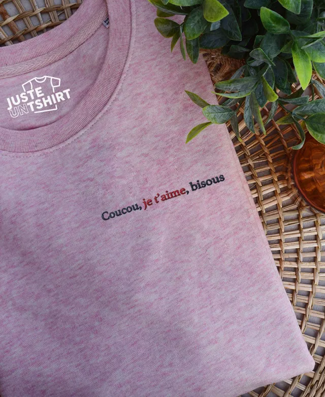 Juste Un T-shirt Sweats Brodés Sweat brodé Coucou je t'aime gris chiné