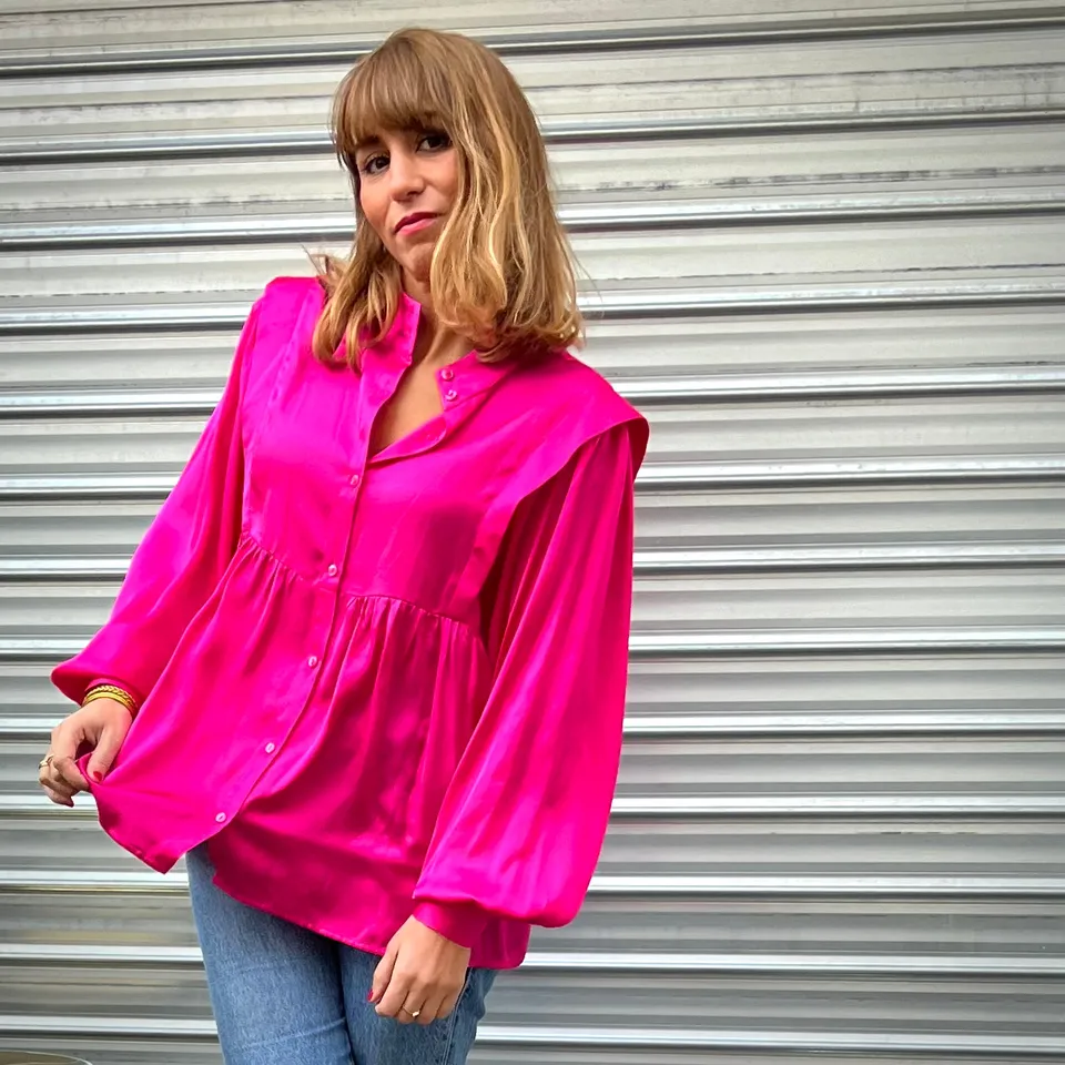 PANTRUCHE Chemises Blouse NINA rose fuchsia viscose satin