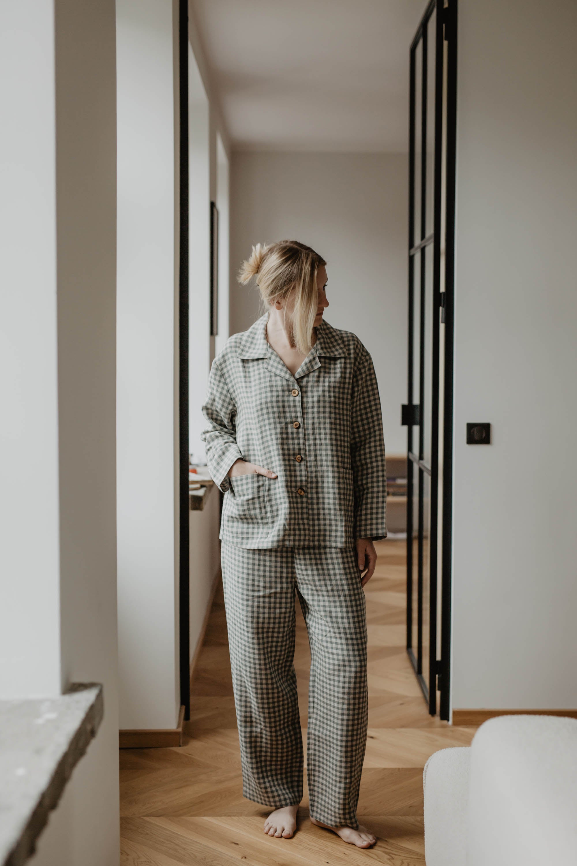 Laumė linen Loungewear PRAURIMĖ pyjama en lin femme XS naturel