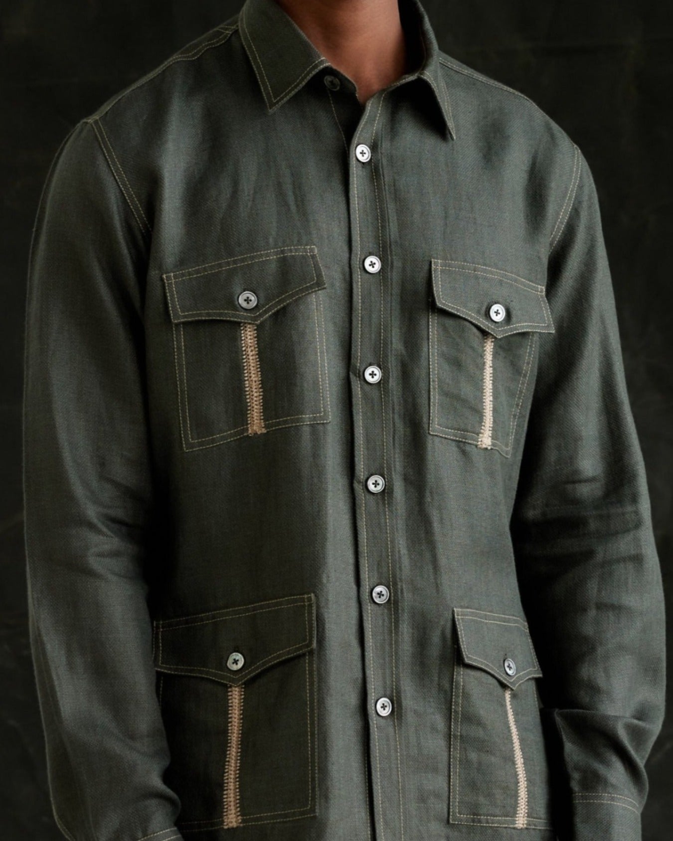 COUNTRYMADE Shirts Crochet Safari Shirt chemise safari en lin crochet