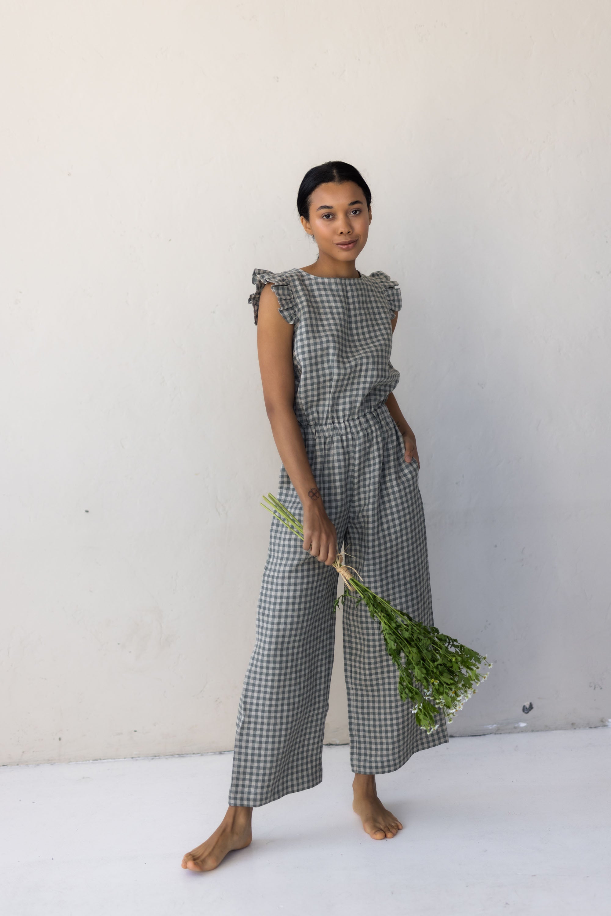 Laumė linen Linen Dresses Giedra combinaison femme en lin naturel dos ouvert