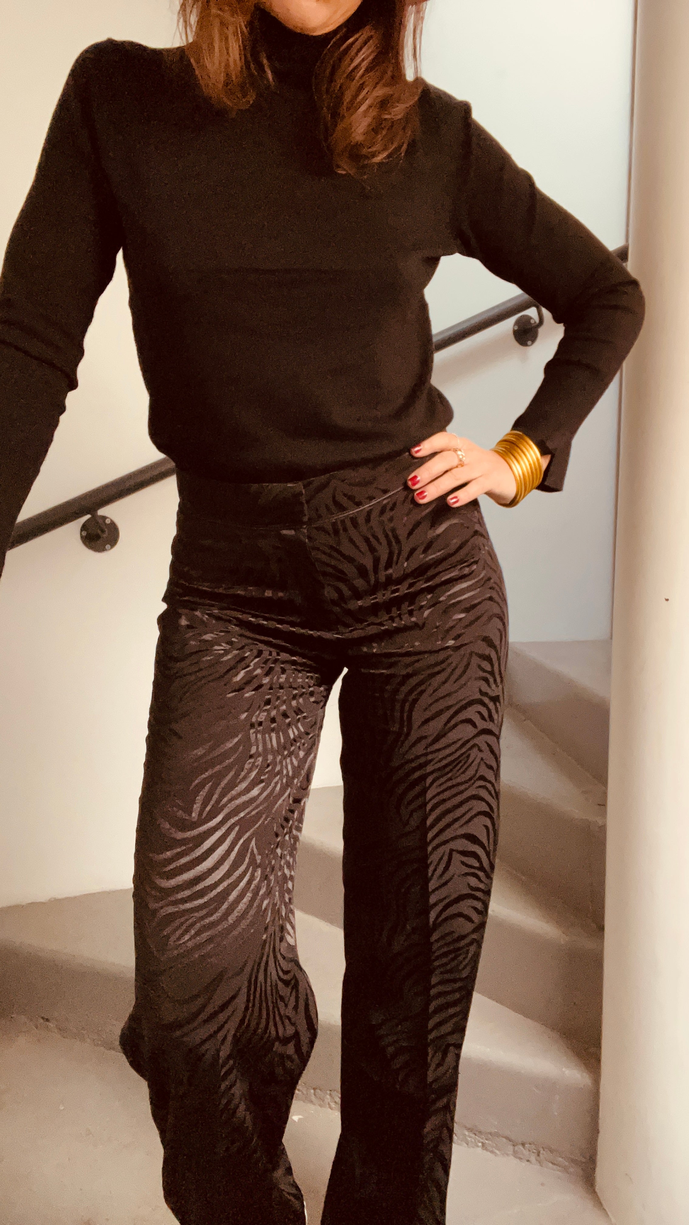 PANTRUCHE Pantalons Pantalon SWING noir zébra pantalon viscose