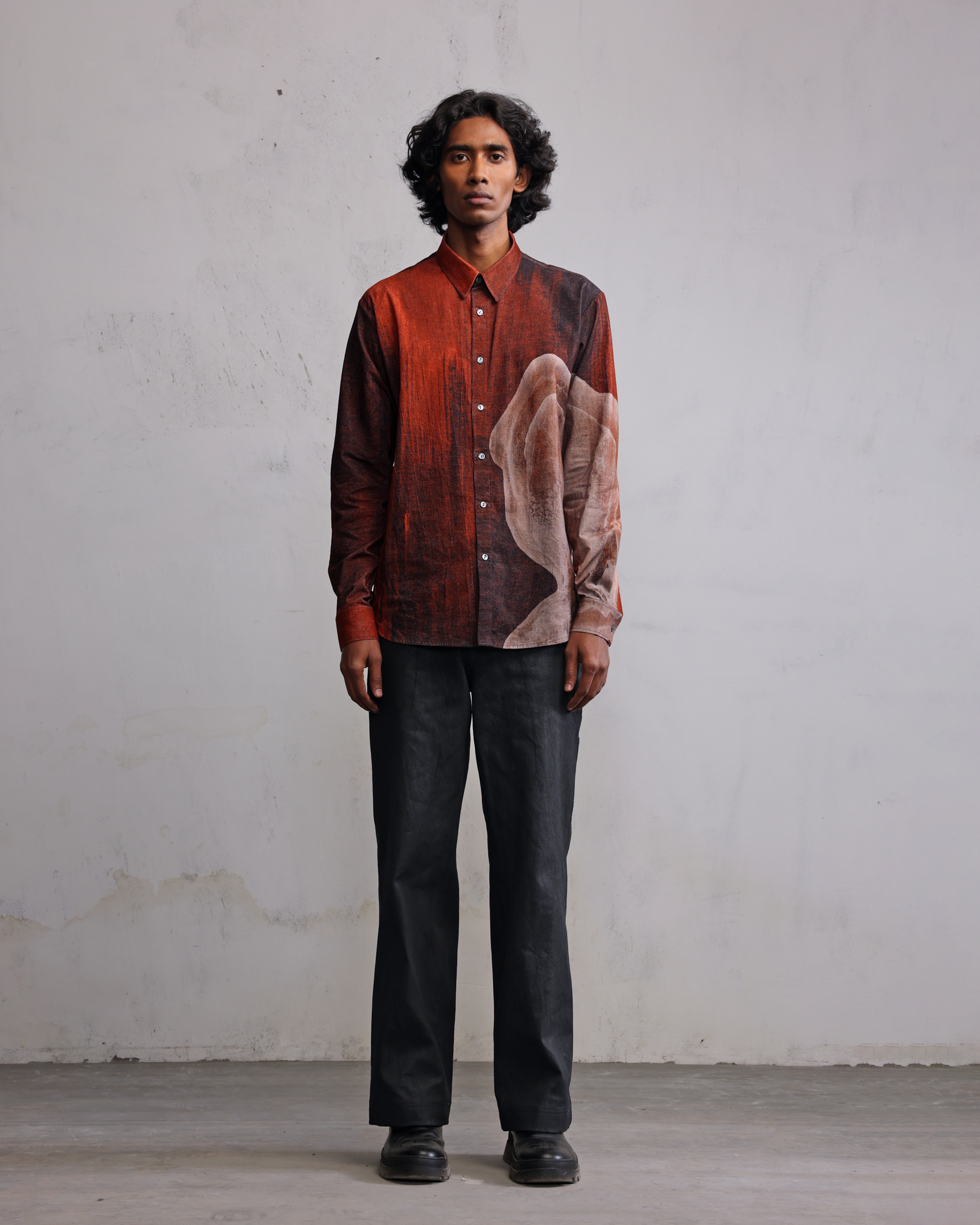 COUNTRYMADE Shirts Obscured Rust Face Printed Shirt en velours côtelé