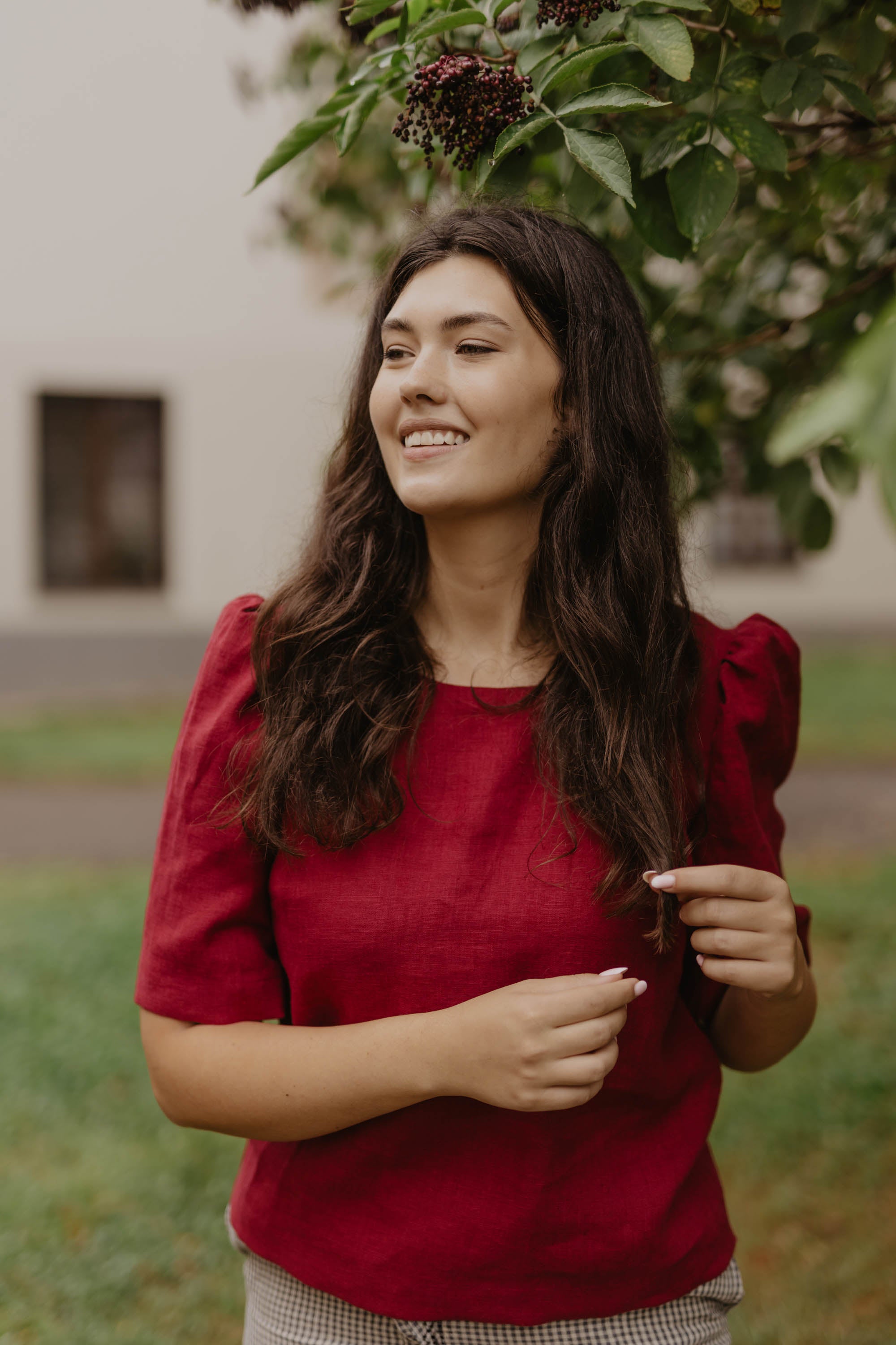 Laumė linen Linen Tops Poppy Haut en lin femme vert forêt