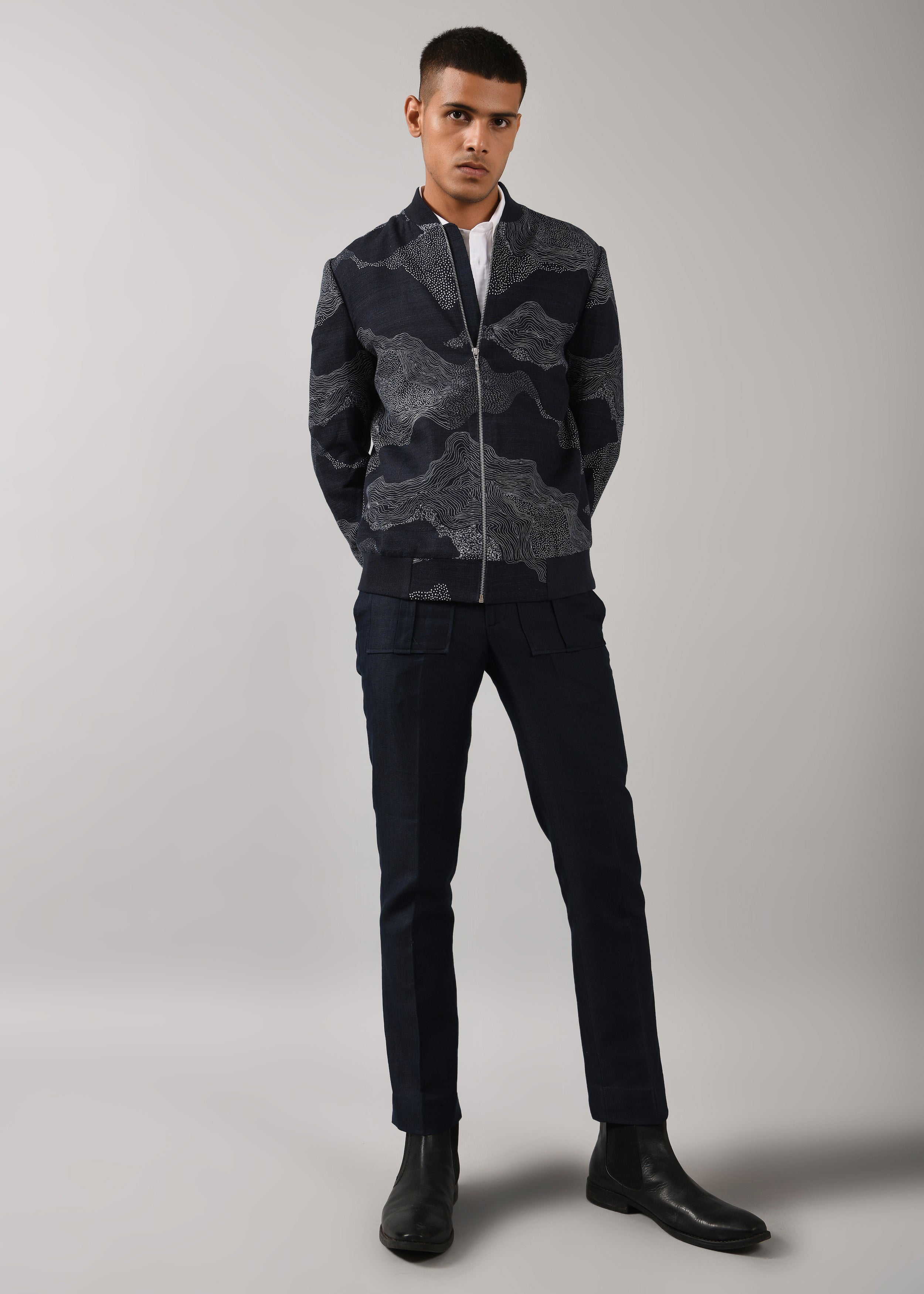 COUNTRYMADE Jackets Cloud Print Bomber bomber bleu marine coton soie