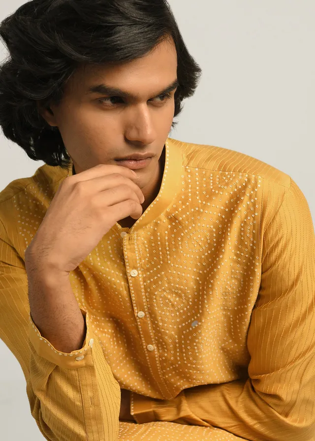 COUNTRYMADE Kurtas Hexa Dots hand Emb kurta Set ensemble kurta moutarde