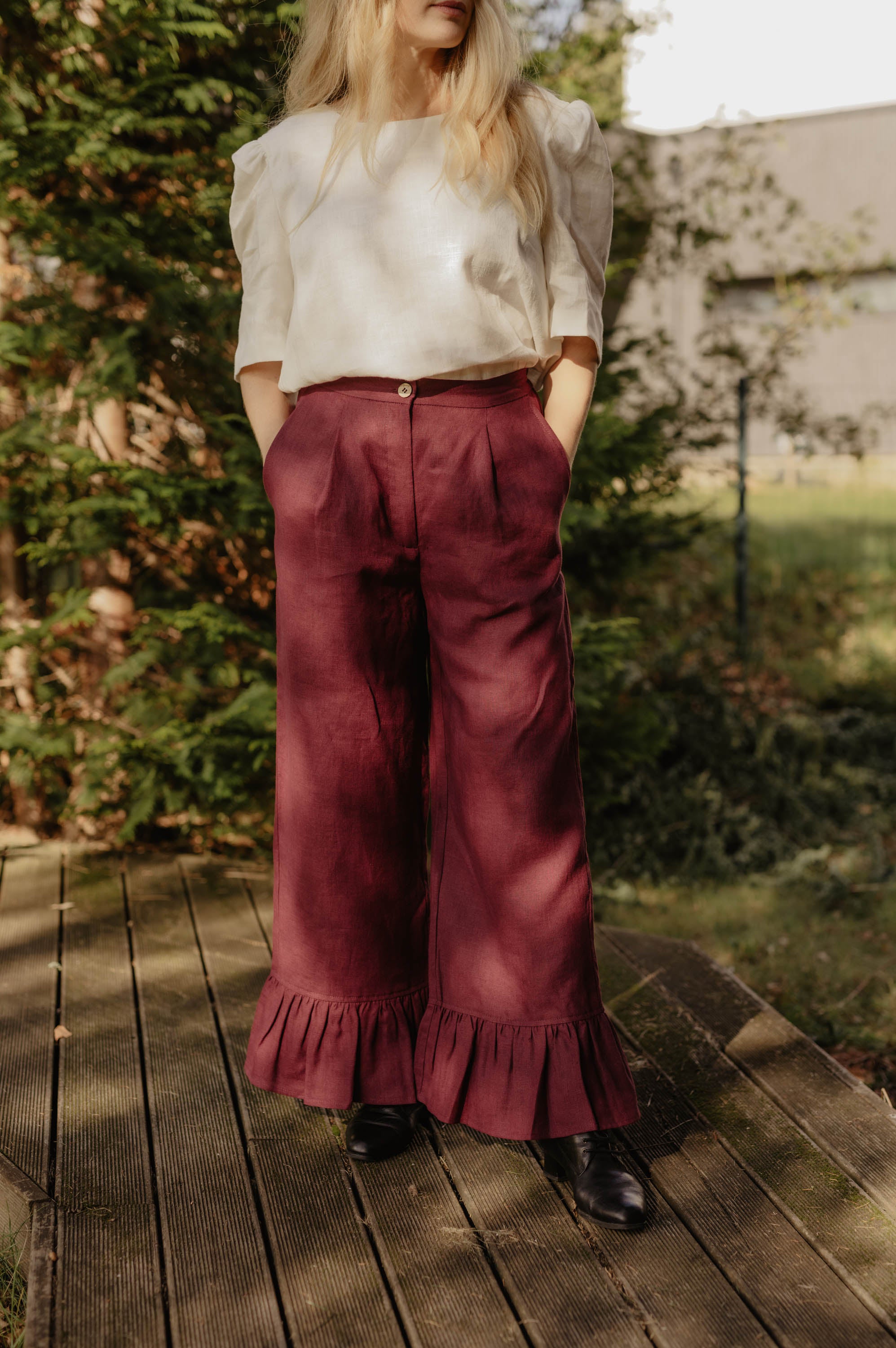 Laumė linen Linen Bottoms Biarritz pantalon en lin prune lune XS