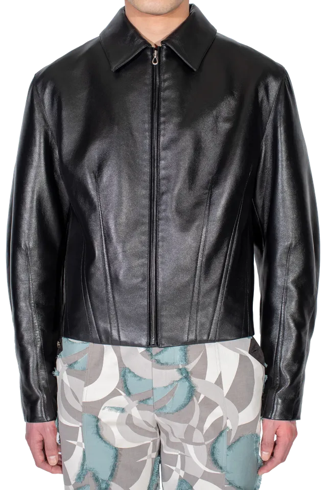 Kiko Kostadinov Outerwear LUR Leather Jacket veste Smokey Black cuir