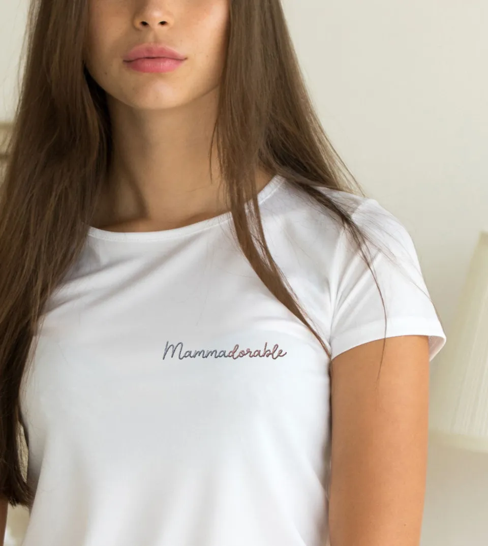 Juste Un T-shirt T-shirts Brodés T-shirt brodé - MammaDorable, blanc