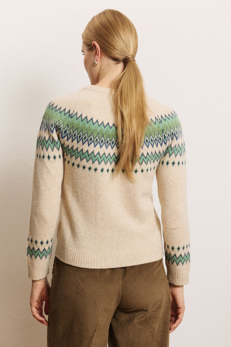 Sourire Multicolore Pulls Aureaa pull jacquard écru en lambswool RWS