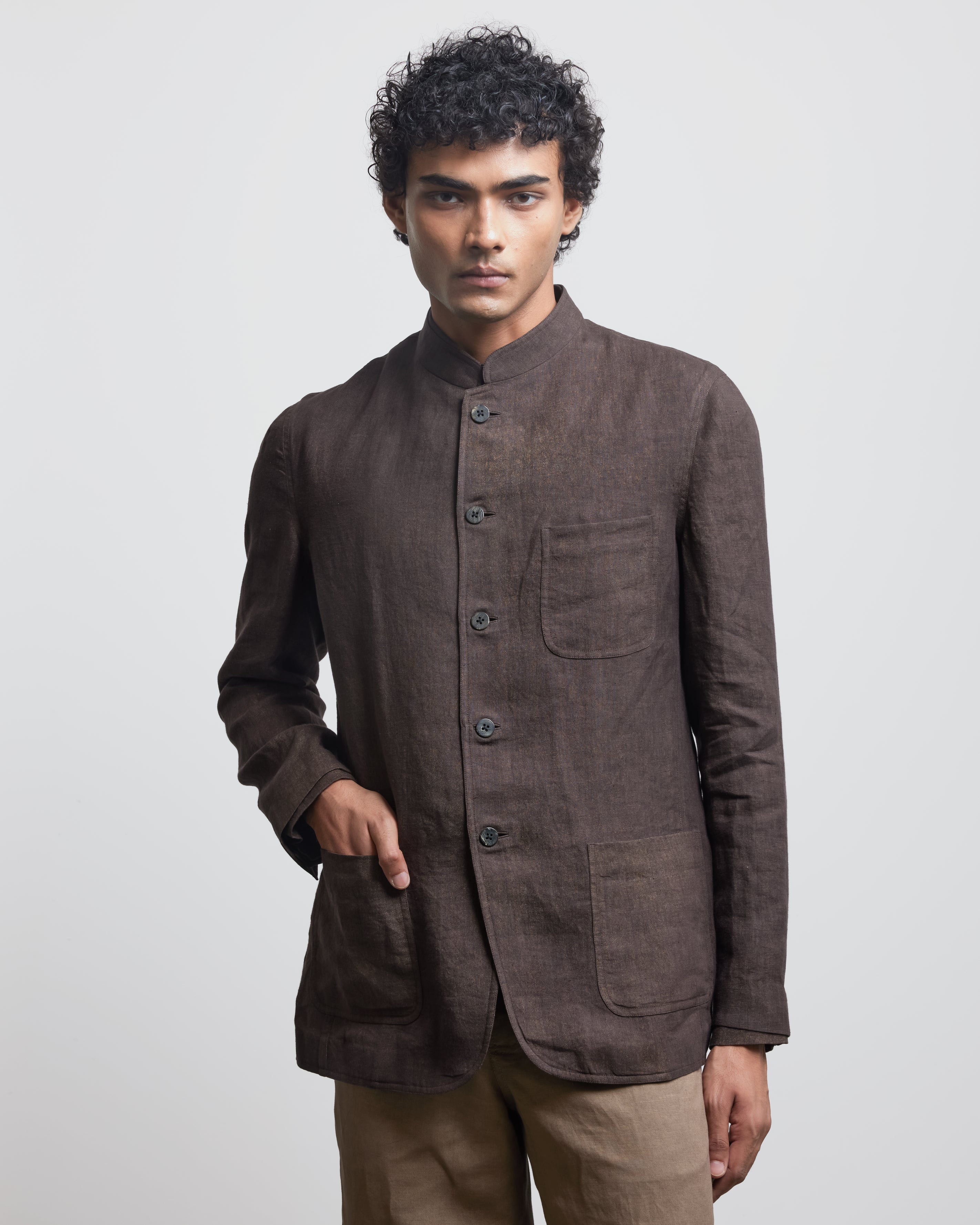 COUNTRYMADE Nehru Jackets Bronze bandhgala deconstructed veste en lin bronze