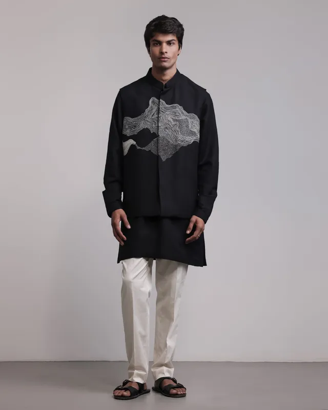 COUNTRYMADE Nehru Jackets Cloud Bundi Kurta Set ensemble brodé