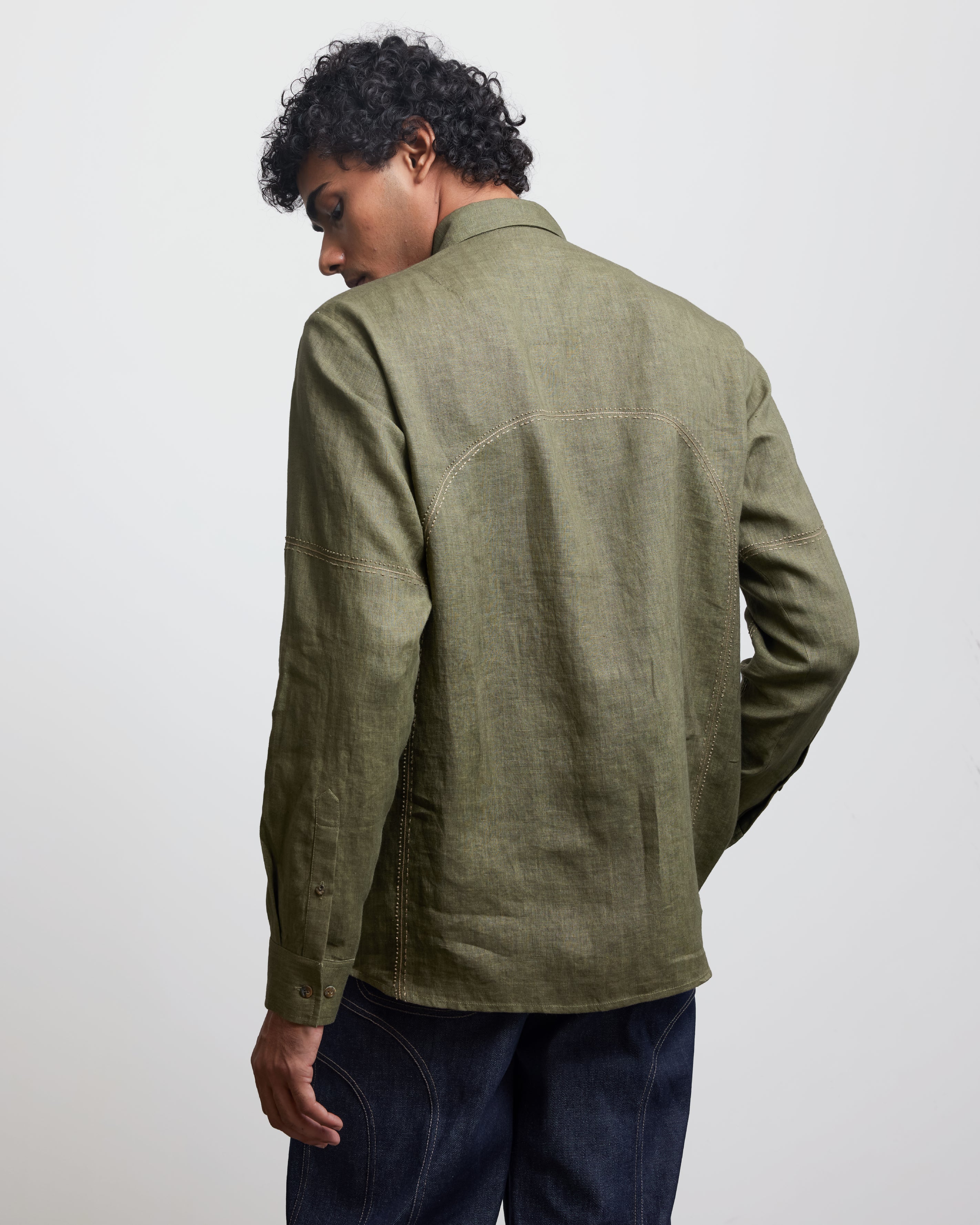 COUNTRYMADE Shirts BAUHAUS THREE LINE STITCH SHIRT chemise en lin brodée