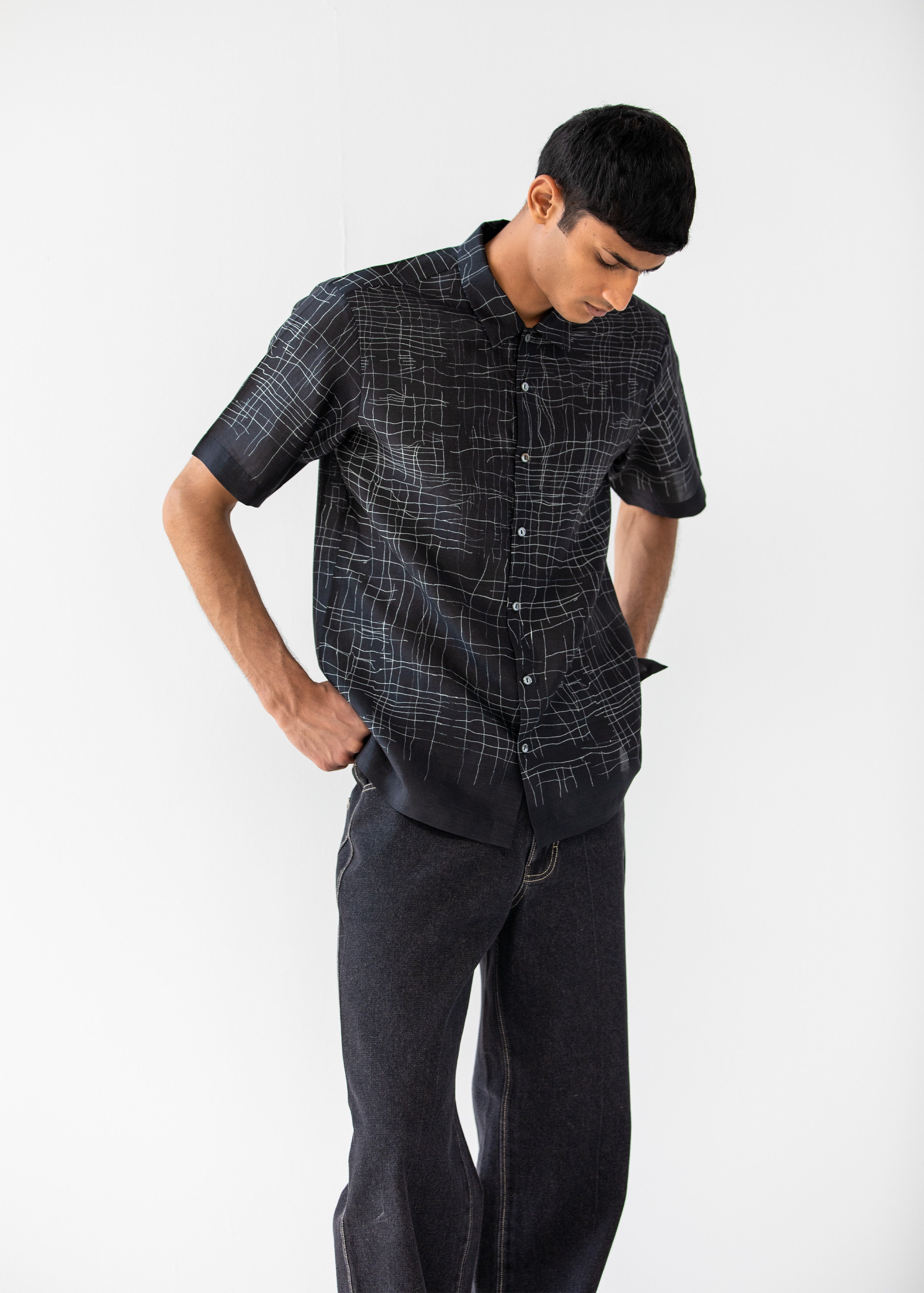 COUNTRYMADE Shirts BALISTE PRINTED SHIRT chemise noire en soie imprimée