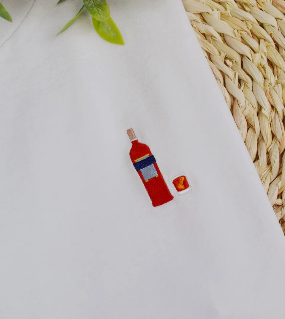Juste Un T-shirt T-shirts Brodés Negroni t-shirt Blanc brodé coton biologique