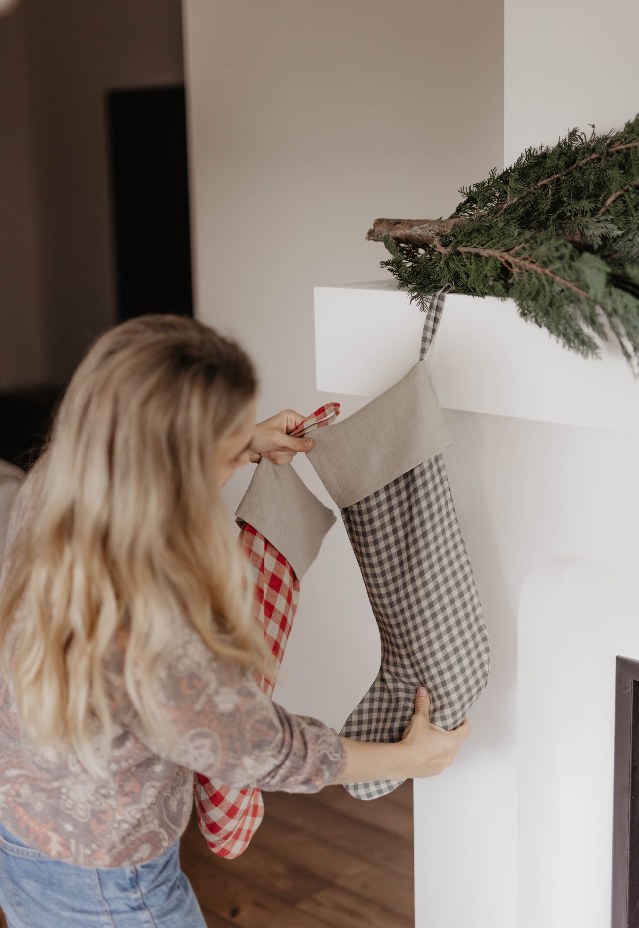 Laumė linen Christmas Linen grande chaussette de Noël vert forêt